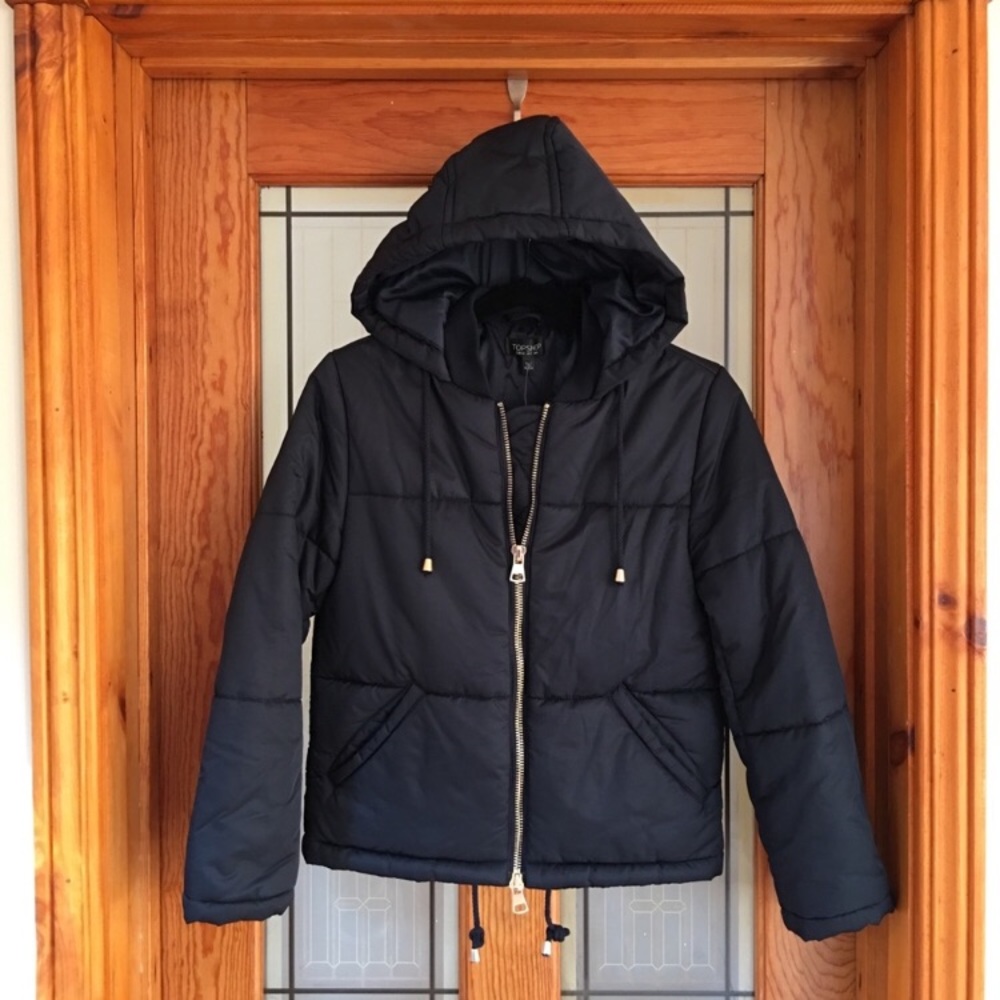 Topshop Matilda Puffer Hooded Coat Navy Size 2